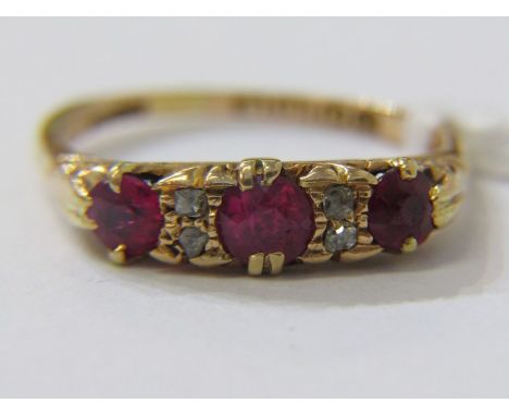 VINTAGE 18ct YELLOW GOLD RUBY AND DIAMOND RING, size N 
