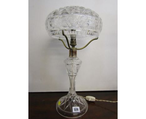 CUT GLASS, mushroom designed cut-glass table lamp and shade, 45cm height (electrical) 