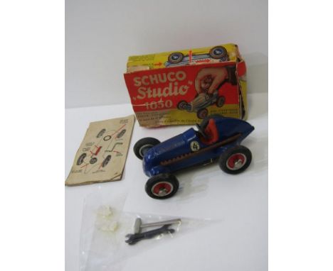 VINTAGE TOY, Schuco Studio 1050 clockwork racing car with original box, leafletand tools