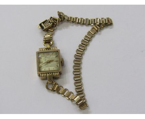 VINTAGE 9ct YELLOW GOLD LADY'S COCKTAIL WATCH BY ACCURIST, on 9ct yellow gold bracelet, approximately 16 grams total weight 