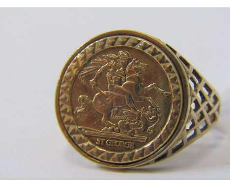 9ct YELLOW GOLD GEORGE &amp; THE DRAGON SIGNET RING, size S, approx 3.8 grams 