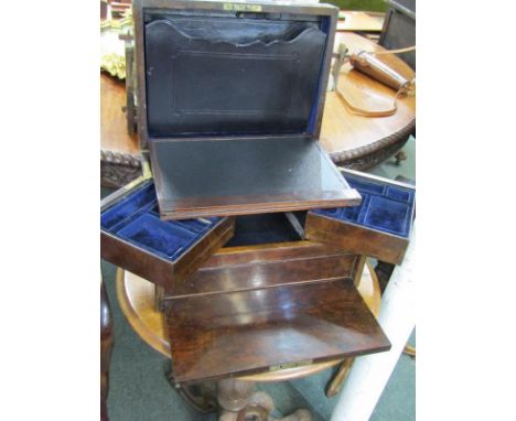 VICTORIAN BURR WALNUT SECRETAIRE BOX, fitted interior with inset brass handles and brass details, 40cm width lot 593 - lid wi