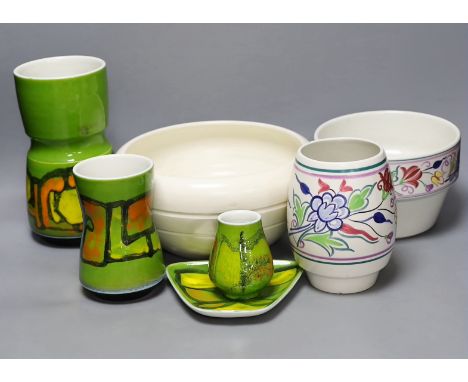 Four pieces of Delphis Poole Pottery, together with three other pieces of Poole, tallest 23cm (7)**CONDITION REPORT**PLEASE N
