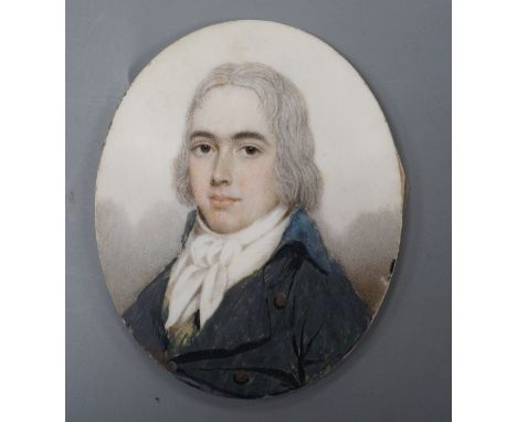 Nathaniel Plimer (1751-1822) portrait miniature of a gentleman on ivory, circa 1796, signed on reverse, 7 cms high. Ivory sub