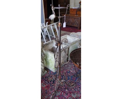 An early 20th century copper mounted wrought iron telescopic oil lamp standard**CONDITION REPORT**PLEASE NOTE:- Prospective b