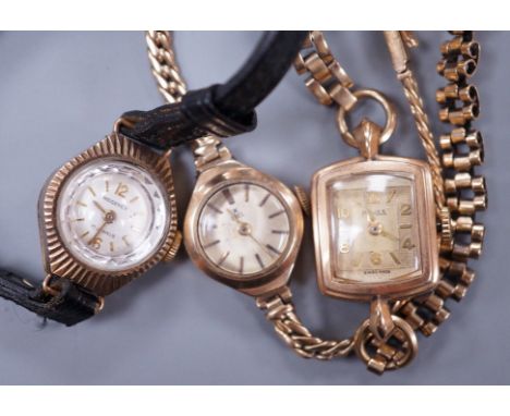 Two lady's 9ct gold manual wind wrist watches, Ebel &amp; Majex, on 9ct bracelets, gross 25.6 grams and a lady's 9ct gold Reg
