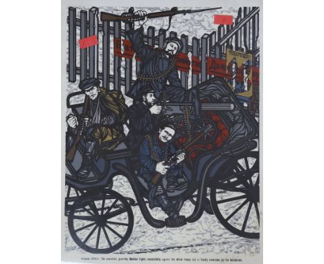 Flavio Costantini (Italian, 1926-2013), woodblock print, 'Ukraine 1919-21... the Anarchist Guerilla Makhno fights successfull