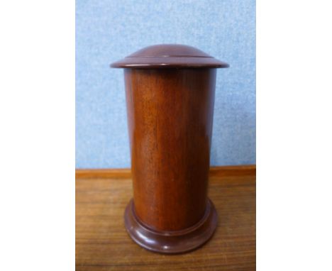 A silver mounted mahogany cylindrical cigar humidor, 21cms h 