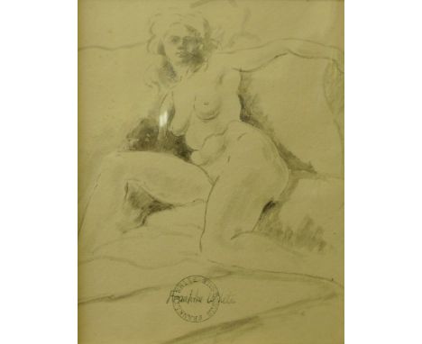 Franklin White, portrait of a reclining female nude, pencil drawing on paper, 23 x 18cms, framed 