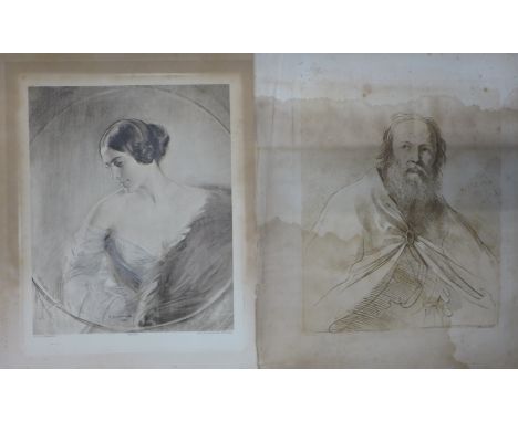 Francesco Bartolozzi RA (1727-1815), portrait of a bearded gentleman, after Guercino, copper engraving, 32 x 25cms and Bolesl