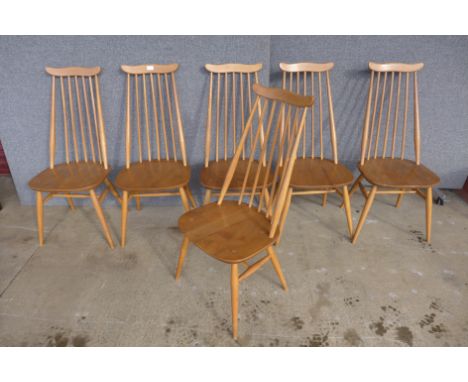 A set of six Ercol Blonde elm and beech Goldsmith chairs 