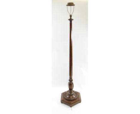 A Victorian standard lamp, with a hexagonal stem and base, 158cm high