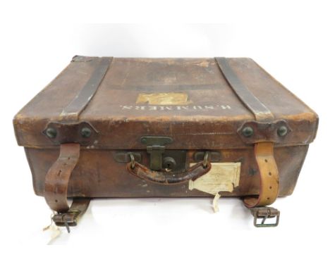 Two 20th century leather travelling trunk/suitcases