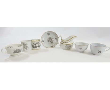 A group of early 19th century Spode items with monochrome floral/fruit decoration