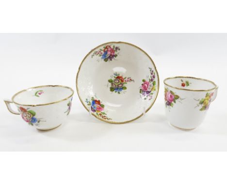 An early 19th century Spode trio with moulded and floral painted decoration