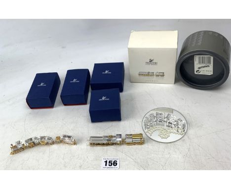 Swarovski Crystal boxed 2 miniature train sets (1 with mirror) and miniature engine and tender