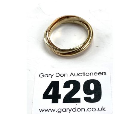 9k gold tri-colour triple hoop ring, size M, w: 3.3 gms