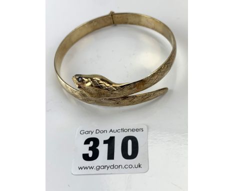 22ct gold on silver snake design bangle, w: 0.8 ozt