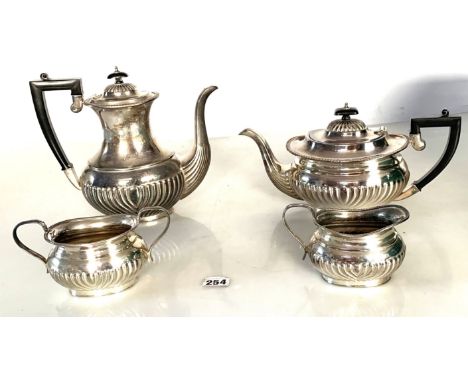 Silver plated 4 piece tea set - teapot, coffee pot, cream jug and sugar bowl