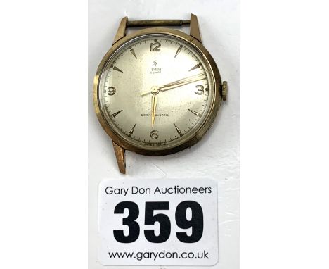 9k gold Tudor Royal gents watch, inscribed on back 'Wakefield &amp; District M.S.C., D. Parkinson, Secretary 1934-1959', work
