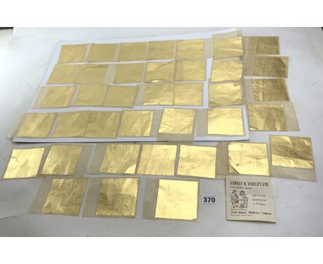 38 sheets of gold leaf and stamping foils by George M. Whiley Ltd, each piece 3" square