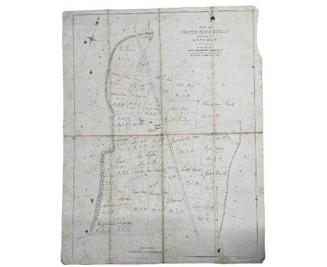 Printed &amp; Manuscript map. “Plan of Stowe Park Estate in the County of Lincoln. For sale by Auction by Messrs Farebrother 