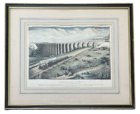 BIRKENSHAW [John] Crimple Valley Viaduct. York and North Midland Railway Harrogate-Branch. Original hand coloured lithograph.