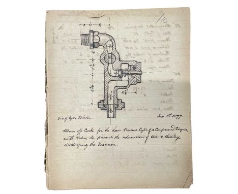 RAILWAYS - Engineering Manuscript Book. 1877. Illustrated in Pen and Ink, Disbound. Approx 113pp of Manuscript ink additions 