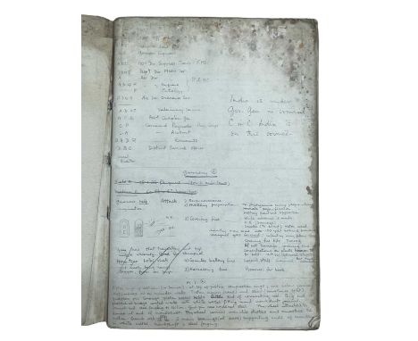 WW2. Artillery Rough Notes. 1939. Rogers. Manuscript book from the start of WW2, with detailed pen and pencil M.S notes and i