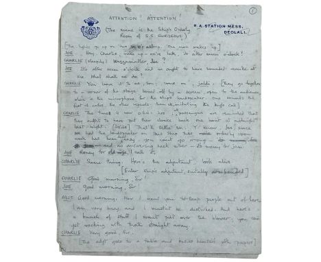 WW2. Manuscript play in pencil from R. A Station Mess, Deolali, India. Comprising 6pp [on 3 leaves]. Pencil. Seemingly a play
