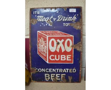 An Oxo cube enamel advertising sign, (46.5cm x 31cm approx)