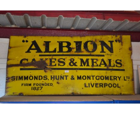 An Albion Cakes and Meals enamel sign, (122cm x 61cm approx)