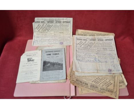 A quantity of old Great Eastern Railway goods; tickets; Southwold Railway timetable for 1916; Derby Day 1920 taxi service lea