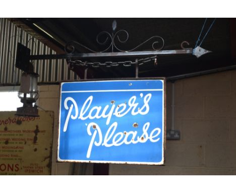 A double sided "Players Please" enamel sign with hanging bracket 