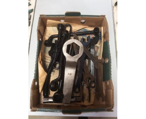A box containing quantity of Fordson tractor spanners