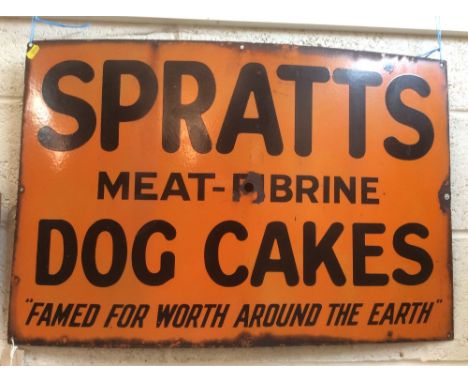 A Spratt's Dog Cakes enamel sign, measuring approx. 20" x 30"