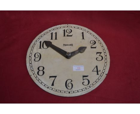 A 1930's Ferranti Opening Times manual enamel clock/sign, (30cm dia. approx)