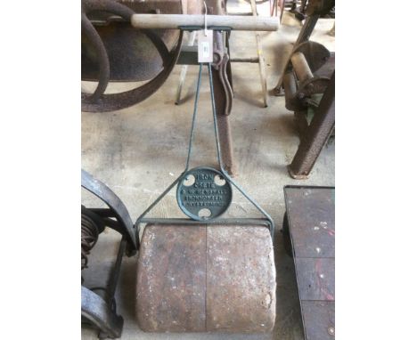 A small Iron Crete garden roller by G W Henshall Iron Monger from Bury St Edmunds 