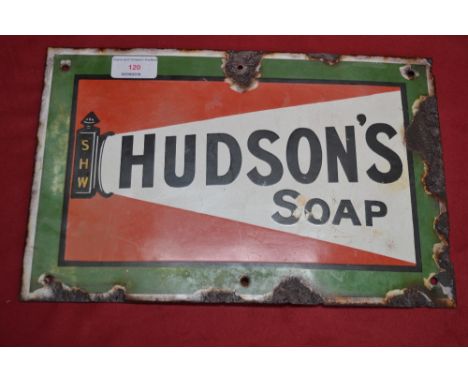A Hudsons Soap enamel advertising sign, (33cm x 21.5cm approx)