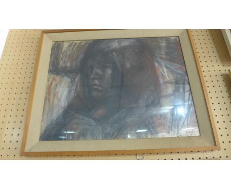 A framed and glazed large, pastel portrait of a lady, unsigned, 46 x 60cm 