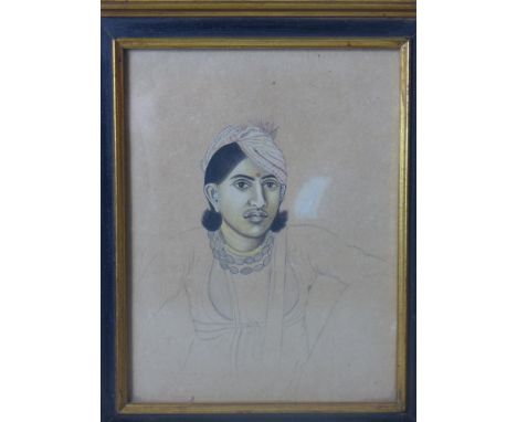 19th century Indian Jaipur school, 'Kanwar Narain Singh of Kanota', c.1850, portrait, watercolour and pencil, in glazed giltw