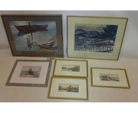 A collection of prints and lithographs, to include a colour print after Andre Dunoyer de Segonzac (1884-1974), 'Landscape', s