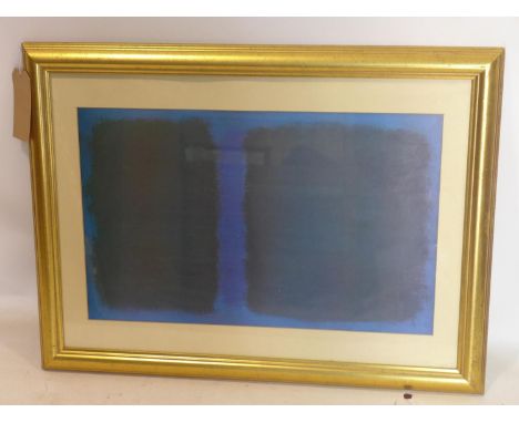 An abstract print in blue and green, in glazed giltwood frame, 37 x 60cm 
