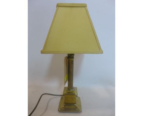 A brass Corinthian column table lamp with shade, H.45cm 