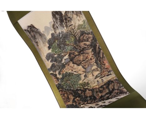 THREE 20TH CENTURY CHINESE PAINTED HAND SCROLLSall depicting mountain landscapes, some architectural and figural detailing, s