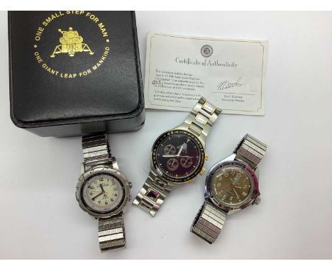 Apollo 11 Bradford Exchange 40th Anniversary Commemorative Gent's Wristwatch, in original box; together with a Soviet gent's 