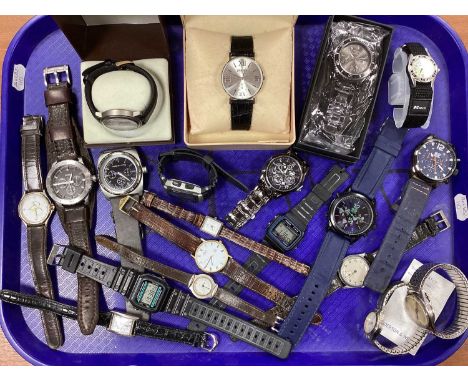A Collection of Men's Wristwatches, to include Rotary 17 Jewels Incabloc expandable bracelet, Fossil Leather Strapped 10ATM, 