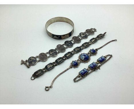Middle Eastern Panel Bracelet, Delft ceramic inset bracelets, Middle Eastern souvenir bangle, etc. [2080770]