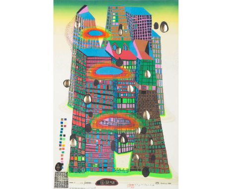 HUNDERTWASSER, FRIEDENSREICH (1928-2000), "Good Morning City - Bleeding Town", Farbserigraphie mit Metallfolien/Papier, in de