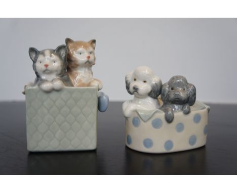 2x Nao figures 1080 Kittens in basket together with puppy's in basket